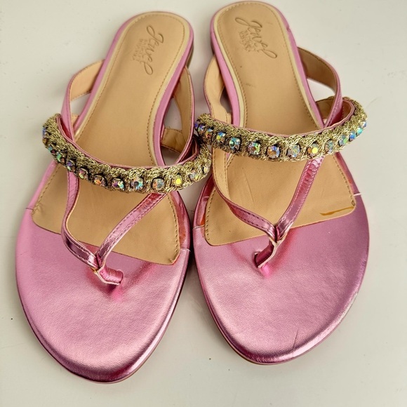 Badgley Mischka Jewel Pink Rhinestone Bling Flip Flop Thongs - Picture 1 of 5